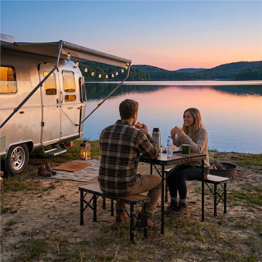 Set Masă Din Aluminiu Pentru Camping Pliabil În Valiză 90x60x70cm Maro