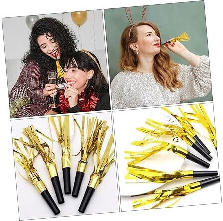Set 6 Fluierături pentru petrecere cu ciucuri Flippy Plastic Auriu