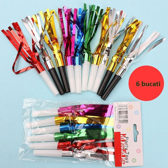 Set 6 Fluierături de petrecere cu ciucuri Flippy Plastic Multicolor