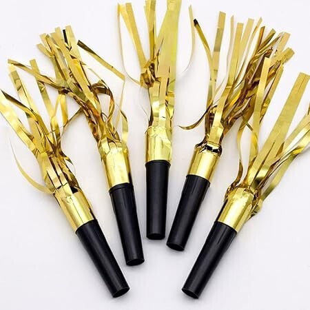 Set 6 Fluierături pentru petrecere cu ciucuri Flippy Plastic Auriu