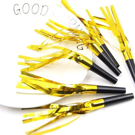 Set 6 Fluierături pentru petrecere cu ciucuri Flippy Plastic Auriu