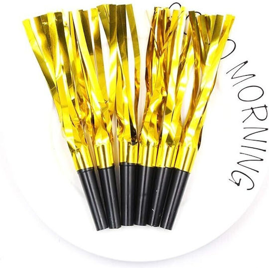 Set 6 Fluierături pentru petrecere cu ciucuri Flippy Plastic Auriu