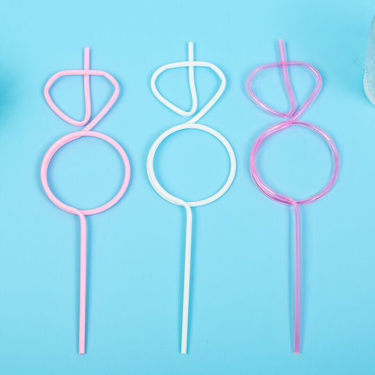 Plastic Straws Flippy Diamond Ring Design Wedding Theme Diameter 0.5 Cm Pink White