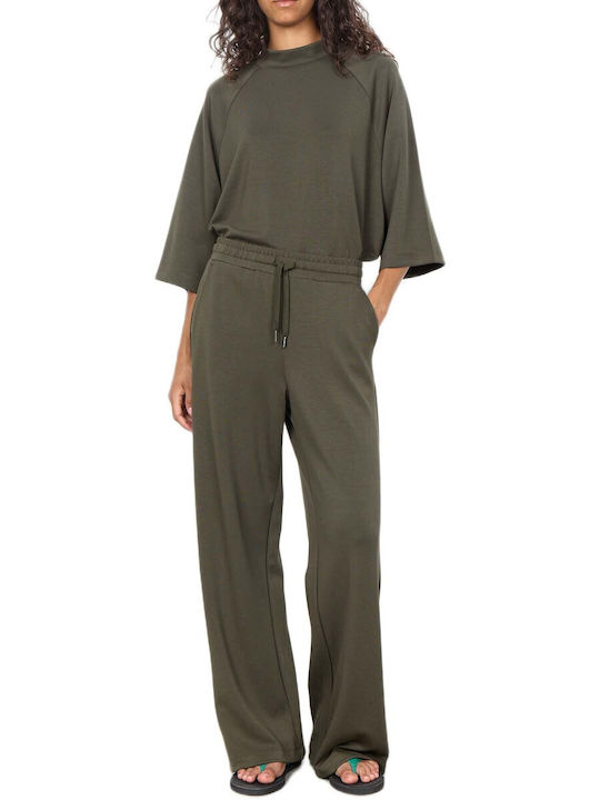 Soya Concept Women's High Rise Fabric Trousers with Rubber Band Olive