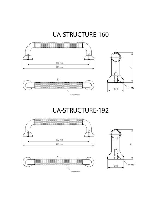 Gtv Möbelgriff aus Metall Schwarz mit Lochabstände 128mm UA-STRUCTURE-128-20M