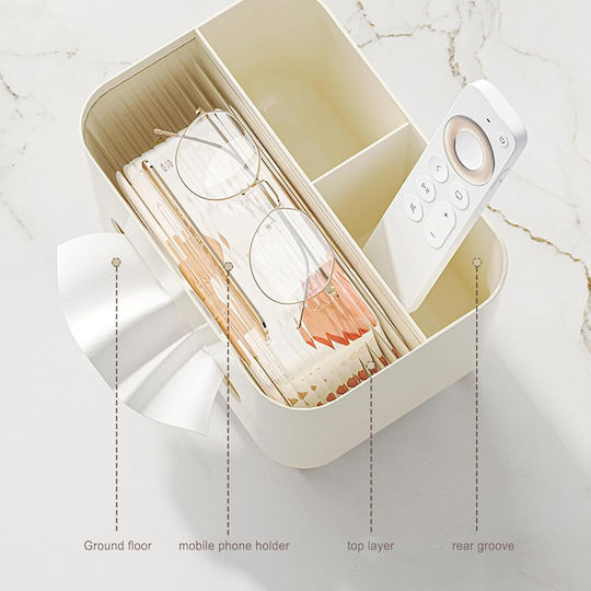 Napkin Holder Flippy Multifunctional Box Minimalist Design Abs Personal Items Holder Office 21x15x13 Cm Cream