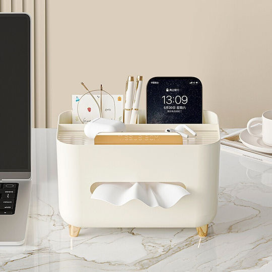 Napkin Holder Flippy Multifunctional Box Minimalist Design Abs Personal Items Holder Office 21x15x13 Cm Cream
