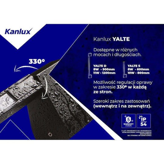 Kanlux Wall-Mounted Linear LED Light IP54 8W With Natural White Light 9x9x8cm