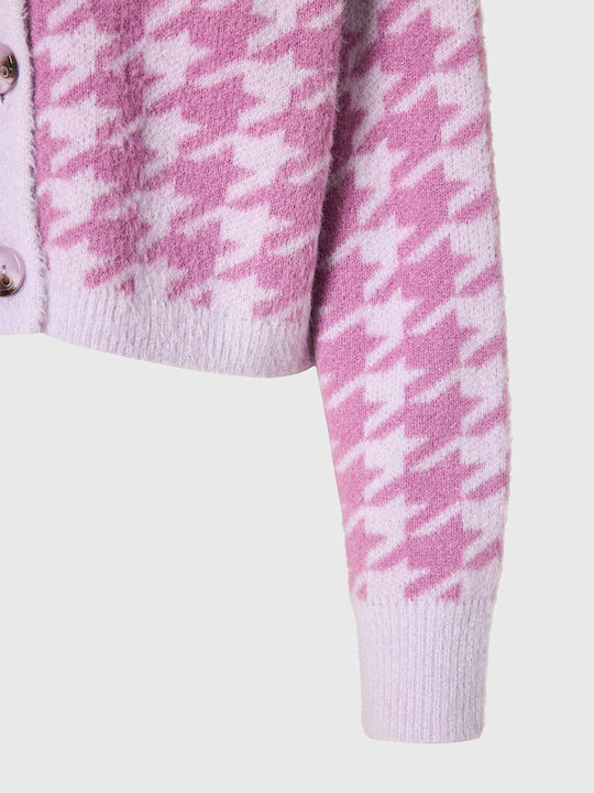 Gestrickte Damen Strickjacke mit Knöpfen Rosa