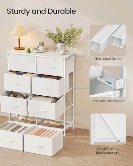 Chest of Drawers from Wood & Metal with 8 Drawers White with Fabric Lining 76.7x30x96.2cm