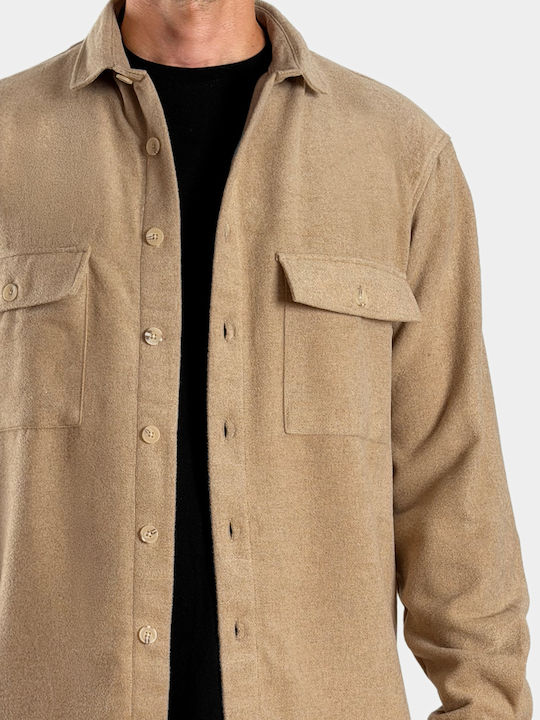 Langärmeliges Flanell Overshirt in Normale Passform Grau