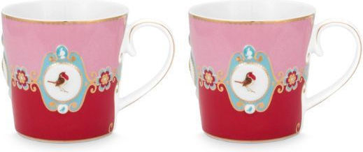 PiP Studio Love Birds Medallion Red-pink Κούπα από Πορσελάνη Ροζ 300ml 2τμχ PiP Studio Love Birds Medallion Red-pink Κούπα από Πορσελάνη Ροζ 300ml 2τμχ