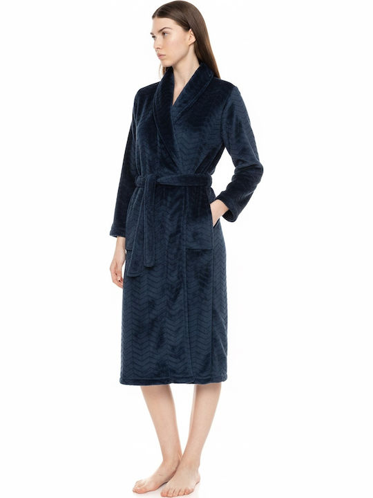 Pink Label Winter Women's Fleece Robe Yacht Blue