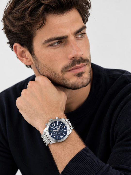 Timberland Stranton Ceas Bărbați 49mm Cronograf Baterie cu Brățară Argintie din Oțel Inoxidabil