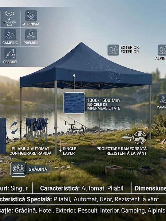 Foldable Garden Gazebo Blue 3x3m