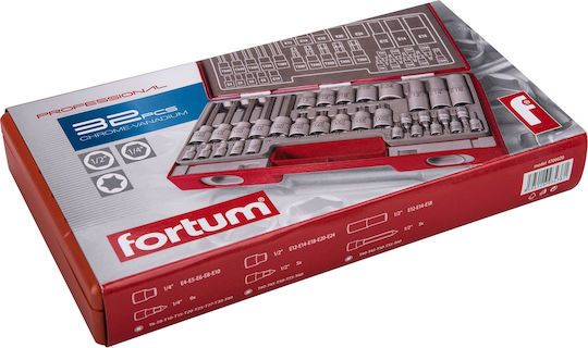 Fortum Priză Torx Lungă cu Covoraș de Intrare 1/4", 1/2" Dimensiune E4 / E5 / E6 / E8 / E10 / E12 / E14 / E18 / E20 / E24