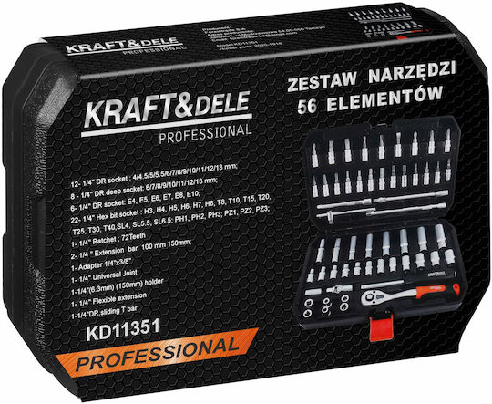 Kraft & Dele Cheie cu Clichet cu Tubulare 1\4" & 3\8" 56 Bucăți