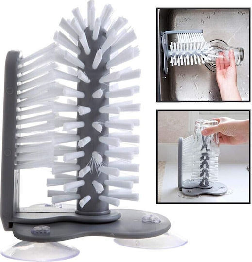 Perie de curățare pentru pahare Flippy din plastic cu ventuză 17.5 x 14 cm gri