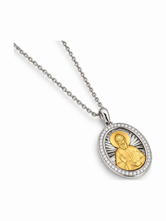 Ulysses Silver Pendant Talisman “Saint Paisios” Two-Tone 925 Silver 14k Gold Plating Chain 925 Rhodium Silver