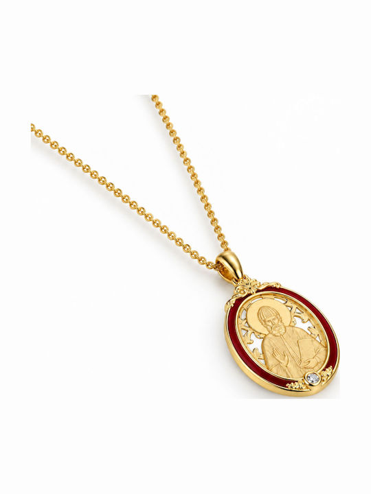Ulysses Silver Pendant Talisman “Saint Paisios” Silver 925 14k Gold Plated Burgundy Enamel Chain Gold Plated Silver 925