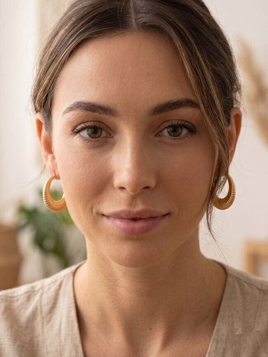 Rhea Croissant Ribbed Hoops Gold Plated Stainless Steel Hoops Golden Large Stainless Steel Hoops Stainless Steel Golden Classic