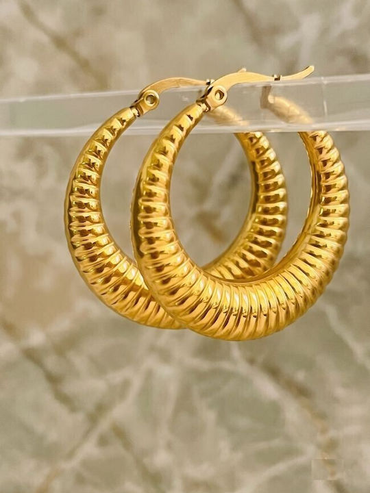 Rhea Croissant Ribbed Hoops Gold Plated Stainless Steel Hoops Golden Large Stainless Steel Hoops Stainless Steel Golden Classic