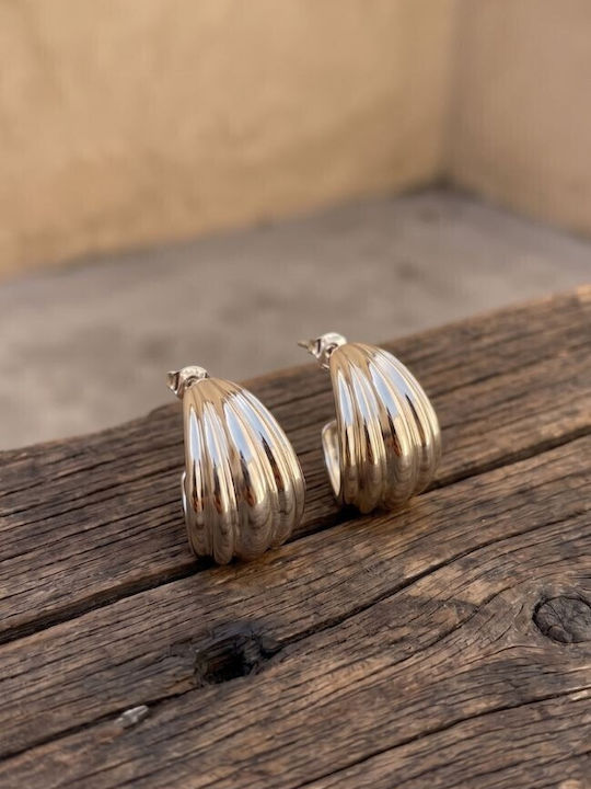 Meridia Vintage Hoops Silver Ribbed Steel Silver Earrings