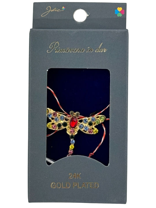 Martisor Placat Cu Aur 24k Brosa Jolie Marime 2-3 Cm Model Libelula Cu Pietre Multicolor