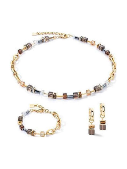 Coeur De Lion Geocube Chunky Chain Hoop Earrings Gold-brown 4524211116