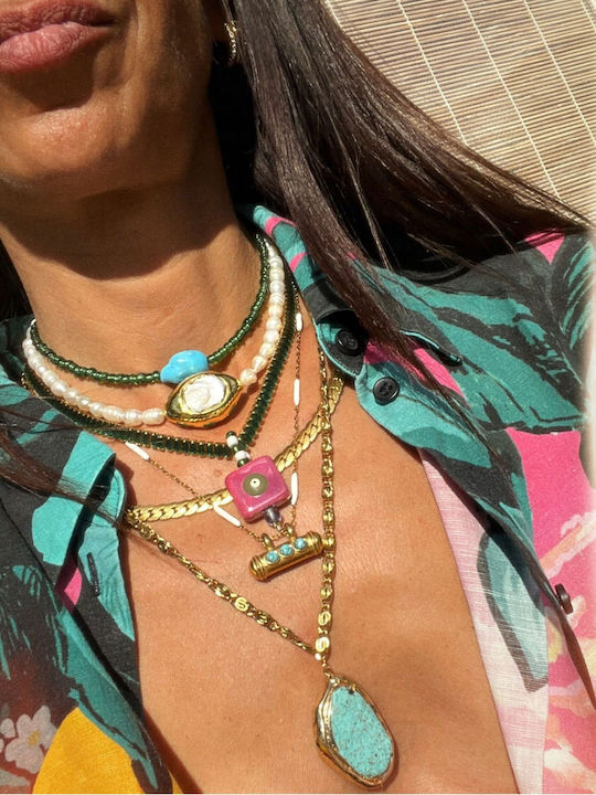 Kaleido Necklace with Green Pearls