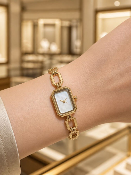 Women's Watch Battery with Stainless Steel Bracelet Gold/White