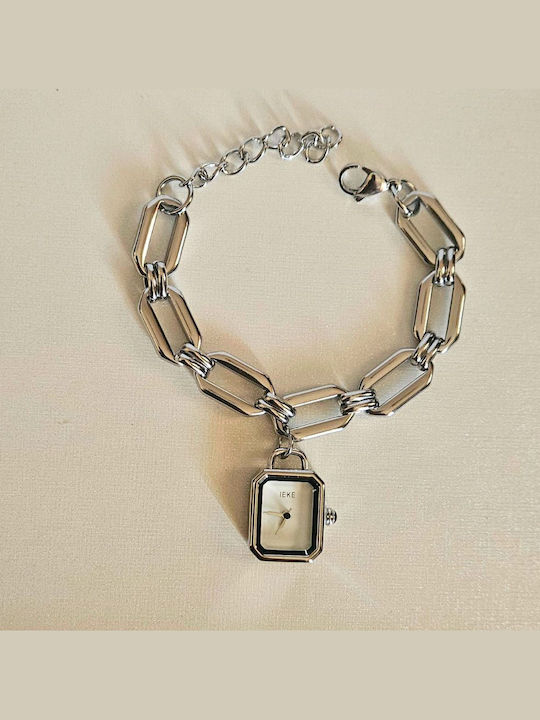 Casual Womens Watch Battery with Stainless Steel Bracelet Silver/White