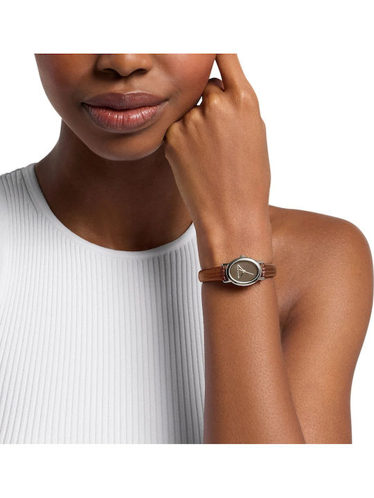 Maude Womens Watch 24mm Battery with Brown Leather Strap