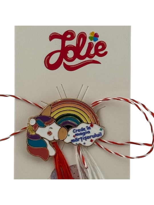 Martisor Pentru Copii Jolie Material Metalic Ambalaj Din Carton Design Brosa Dimensiune Aproximativ 2x2 Cm Multicolor Mesaj Curcubeu Design Unicorn