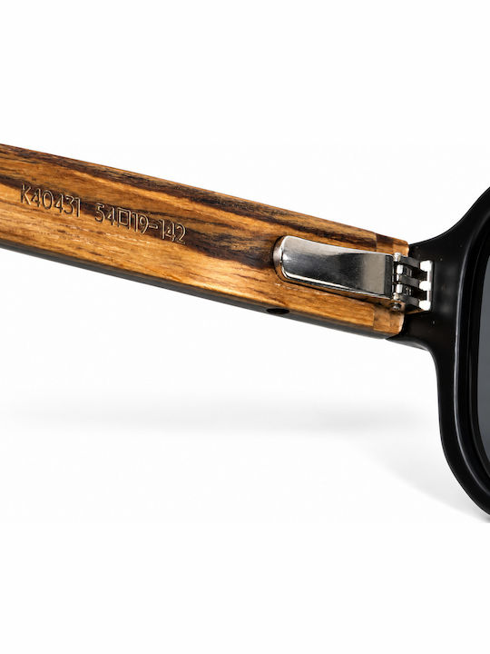 Unisex Sunglasses Black & Natural Wood
