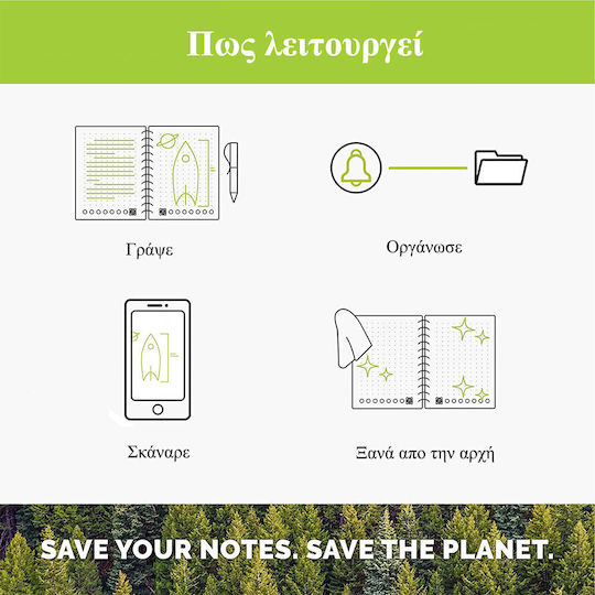 Rocketbook Σημειωματάριο A5 με Λευκές Σελίδες με Στυλοθήκη Πράσινο