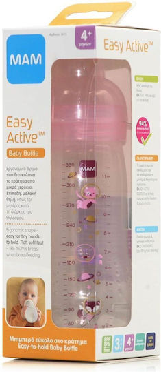 Mam Пластмасово Бебешко Шише Easy Active Против Колики със Силиконов Биберон за 4+ месеци Pink Астронавти 330мл