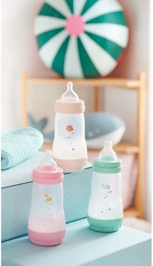 Mam Plastic Baby Bottle Anti-colic with Silicone Teat for 4+ Months Pink 320ml