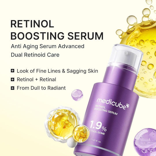 Medicube Retinol NMN Boosting Успокояващ и Противостареещ Серум за Лице с Ретинол и Пептиди за Блясък и Стягане на Кожата 30ml