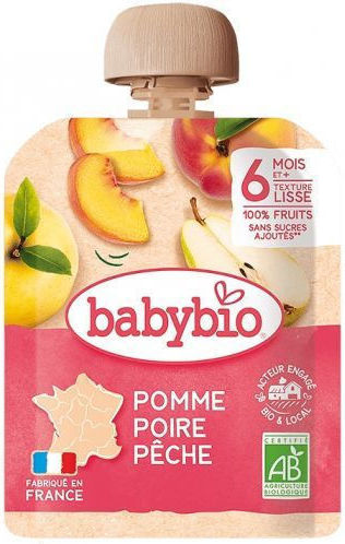 Babybio Frucht-Gemüse-Püree mit Geschmack Apfel - Pfirsich - Birne 90gr für 6+ Monate