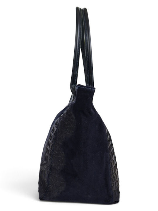 Leather Women's Shopper Bag Suede Navy Blue