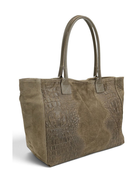 Leather Women's Shopper Bag Suede Dark Taupe