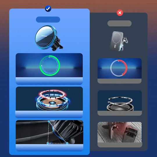 Joyroom Suport auto pentru telefon 15w Încărcător wireless Qi Compatibil MagSafe Grilă de ventilație Argintiu Jr-zs291