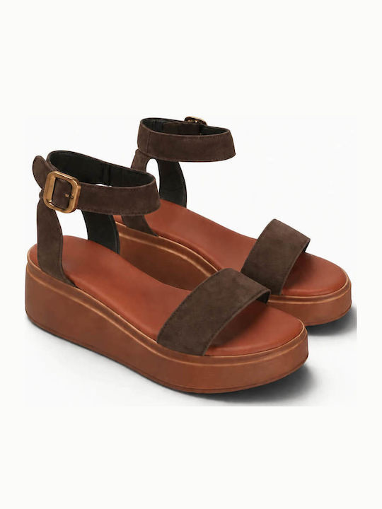 Кафяви Тютюневи Кожени Flatforms Широка Каишка Агрaфа