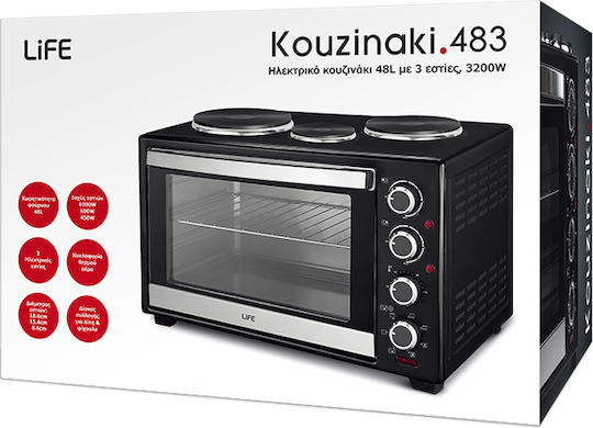 Life Kouzinaki 483 Electric Kitchenette 48lt with 3 Burners and Hot Air Black