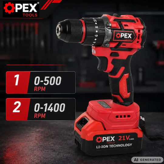 Opex Tools OPX28037 Акумулаторен Двигател за Бормашина Brushless 21V 2x3Ah