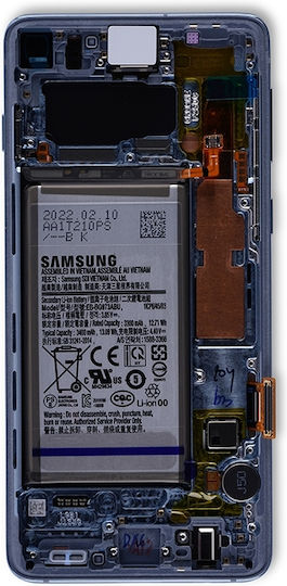 Oled Ersatzbildschirm mit Rahmen Samsung Galaxy S10 Service Pack Prisma Blau