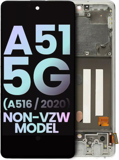OLED Асембли Рамка Samsung Galaxy A51 5G A516 2020 Non-Verizon 5G UW Рамка Сервизен Пакет Prism Cube Бял