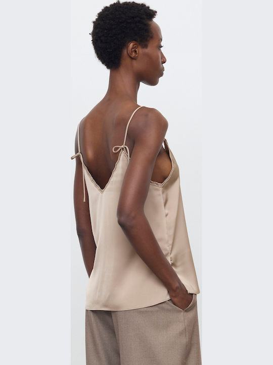 Damen Satin Unterwäsche Top Beige