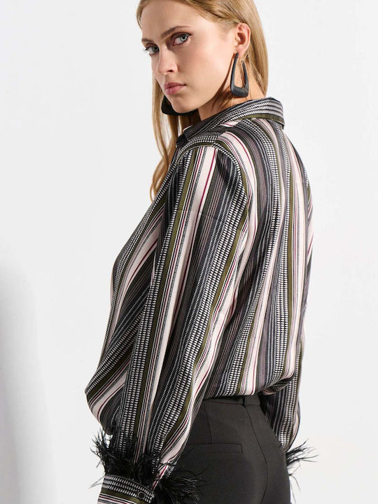 Damen Bluse Gestreift Schwarze